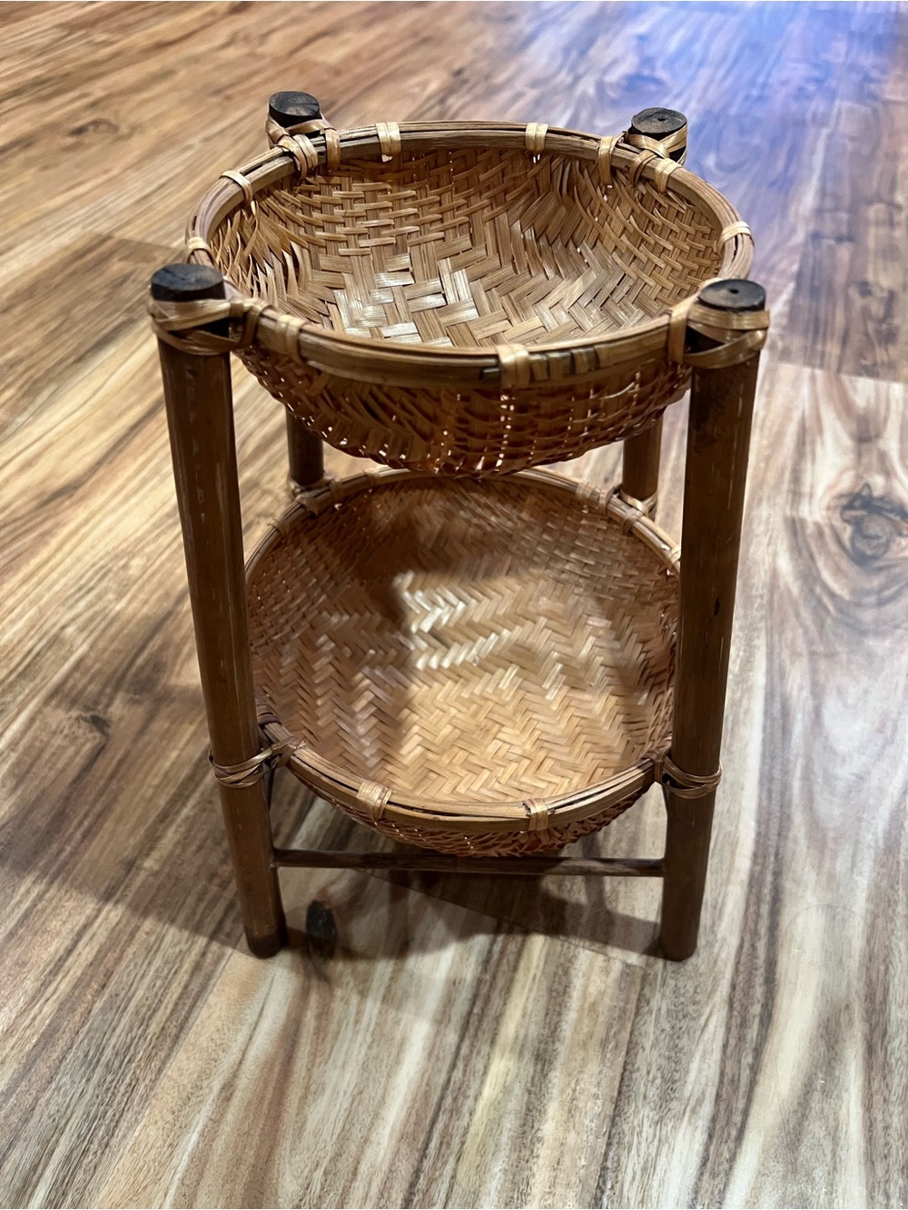 Natural Bamboo Two-Tier Woven Accent Stand - Brown